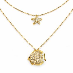 Gold CZ Ocean Charm Necklaces | Fish & Starfish Pendants | Coastal Luxe